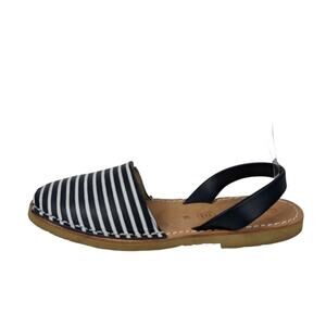 CalaXini Sandals EUR 38 Navy Blue White Striped Leather Coastal Grandmother